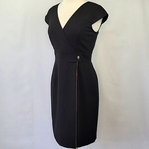 Calvin Klein Faux Wrap V-Neck Sheath Dress Black Size 8